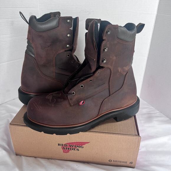 Red Wing 4200 Waterproof Work Boots Mens 12 EE Wide Brown Leather Safety Toe USA - Picture 1 of 7